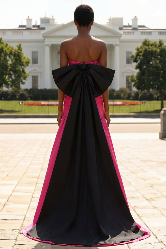 Fuchsia Mermaid Strapless Long Prom Dress with Bow