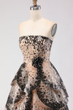 Sparkly Black and Apricot A-Line Strapless Long Prom Dress with Sequin