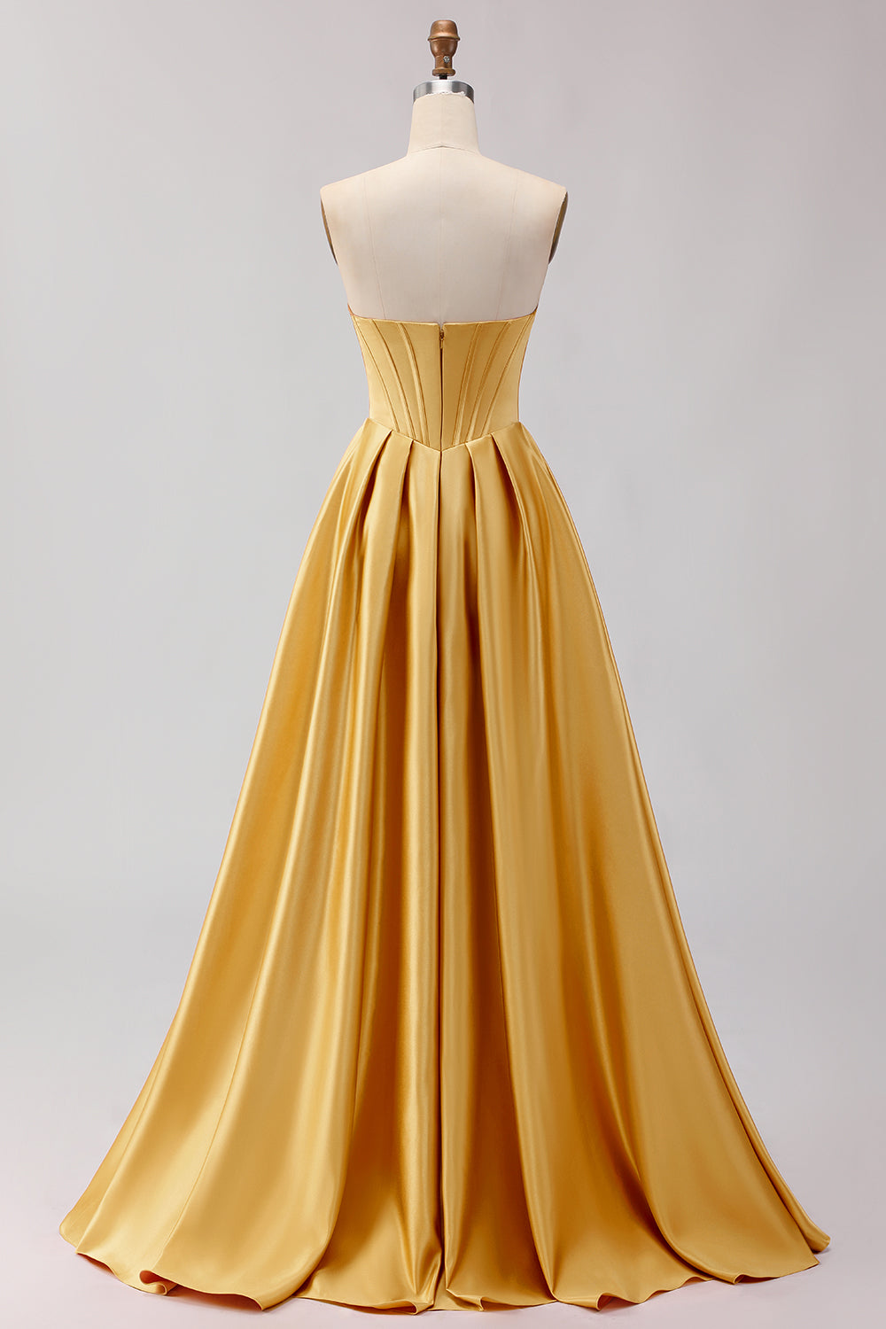 Golden A Line Sweetheart Long Corset Prom Dress with Slit