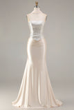 Sparkly Champagne Mermaid Neck Scarf Long Prom Dress with Beading