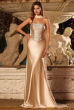 Sparkly Champagne Mermaid Neck Scarf Long Prom Dress with Beading