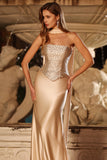Sparkly Champagne Neck Scarf Mermaid Beaded Long Prom Dress