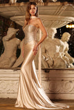 Sparkly Champagne Neck Scarf Mermaid Beaded Long Prom Dress