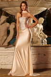Sparkly Champagne Neck Scarf Mermaid Beaded Long Prom Dress