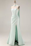 Light Green Mermaid Neck Scarf Long Corset Prom Dress with Slit