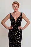 Sparkly Black and Gold Sequin Mermaid Long Mother of the Bride Dress with Slit