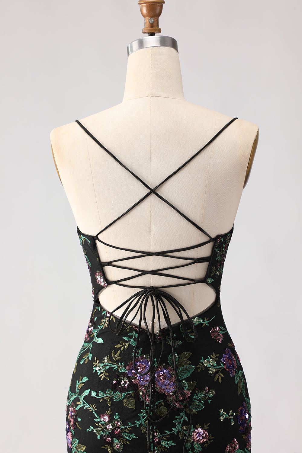 Sparkly Floral Black and Purple Sequin Mermaid Long Prom Dress with Slit