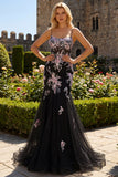Sparkly Floral White Pink Mermaid Tulle Long Corset Prom Dress with Beading