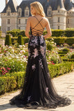 Sparkly Floral White Pink Mermaid Tulle Long Corset Prom Dress with Beading