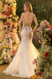 Sparkly Floral White Pink Mermaid Tulle Long Corset Prom Dress with Beading