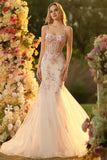 Sparkly Floral White Pink Mermaid Tulle Long Corset Prom Dress with Beading