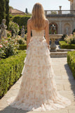Floral Yellow and Blue Ruffled Sweetheart Long Corset Prom Dress