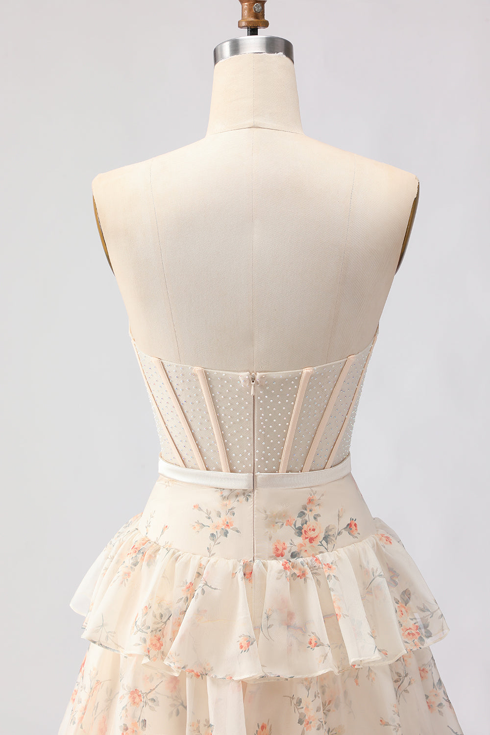 Floral Yellow and Blue Ruffled Sweetheart Long Corset Prom Dress