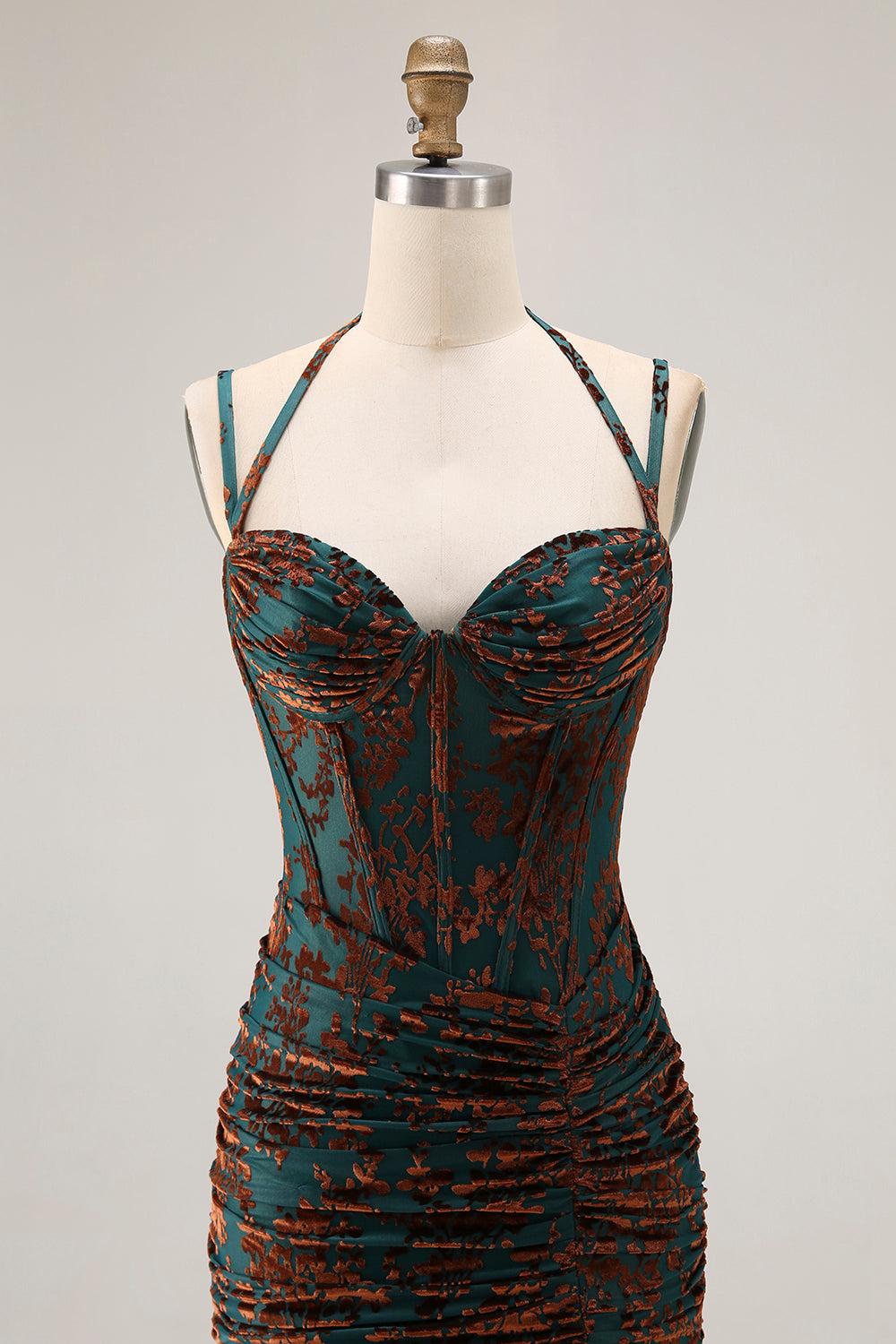 Dark Green Corset Floral Sheath Long Wedding Guest Dress with Slit