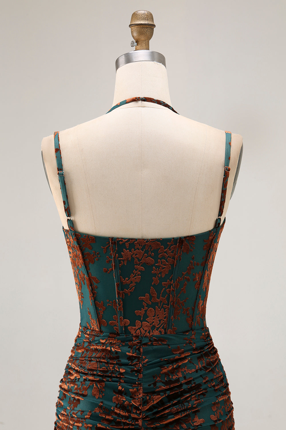 Dark Green Corset Floral Sheath Long Wedding Guest Dress with Slit