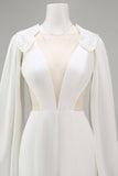 Ivory Deep V-Neck Cut Out Bridal Jumpsuits with Cape