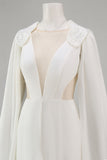 Ivory Deep V-Neck Cut Out Bridal Jumpsuits with Cape