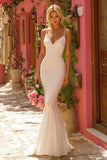 Ivory Mermaid Spaghetti Straps Sweep Train Wedding Dress
