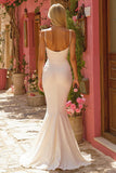 Ivory Mermaid Spaghetti Straps Sweep Train Wedding Dress