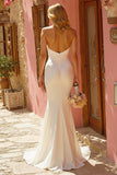 Simple Ivory Halter Mermaid Sweep Train Wedding Dress