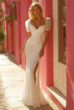 Simple Ivory Mermaid Floor-Length Wedding Dress with Slit