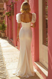 Simple Ivory Mermaid Floor-Length Wedding Dress with Slit