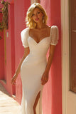 Simple Ivory Mermaid Floor-Length Wedding Dress with Slit