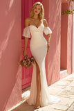 Ivory Sweethert Mermaid Sweep Train Wedding Dress with Slit