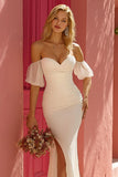 Ivory Sweethert Mermaid Sweep Train Wedding Dress with Slit