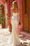 Ivory Mermaid Spaghetti Straps Floor-Length Wedding Dress with Bows