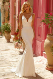 Simple Ivory Spaghetti Straps Mermaid Sweep Train Wedding Dress