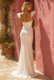 Simple Ivory Mermaid Sweep Train Wedding Dress with Slit