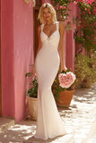White Mermaid Thick Straps Floor-Length Wedding Dress with Rhinestone