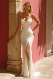 Ivory Mermaid Spaghetti Straps Floor-Length Wedding Dress with Slit