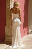 Ivory Mermaid Spaghetti Straps Floor-Length Wedding Dress with Slit