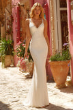 Ivory Mermaid Ruched Floor-Length Wedding Dress