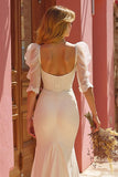 Ivory Appliqued Mermaid Floor-Length Wedding Dress with Slit