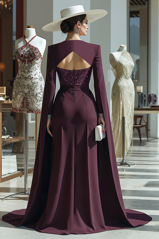 Cabernet Sparkly Long Sleeves Mother of the Bride Jumpsuits with Pockets