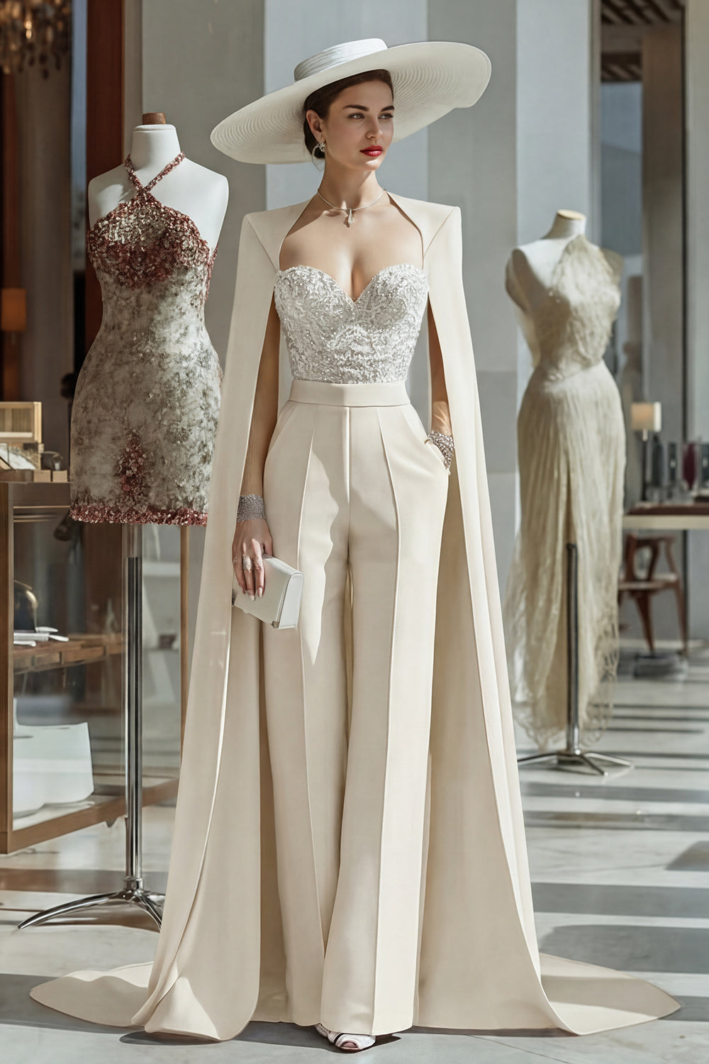 Cabernet Sparkly Long Sleeves Mother of the Bride Jumpsuits with Pockets