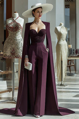 Cabernet Long Sleeves Mother of the Bride Jumpsuits with Pockets