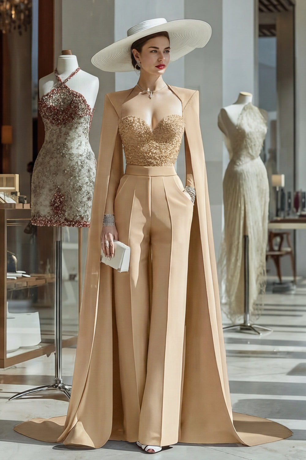 Cabernet Sparkly Long Sleeves Mother of the Bride Jumpsuits with Pockets
