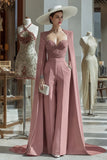 Cabernet Sparkly Long Sleeves Mother of the Bride Jumpsuits with Pockets