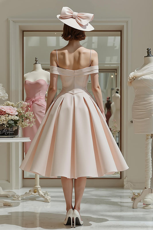 Candy Pink Cold Shoulder A Line Midi Mother of the Bride Dress