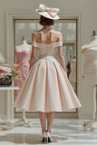 Candy Pink Cold Shoulder A Line Midi Mother of the Bride Dress