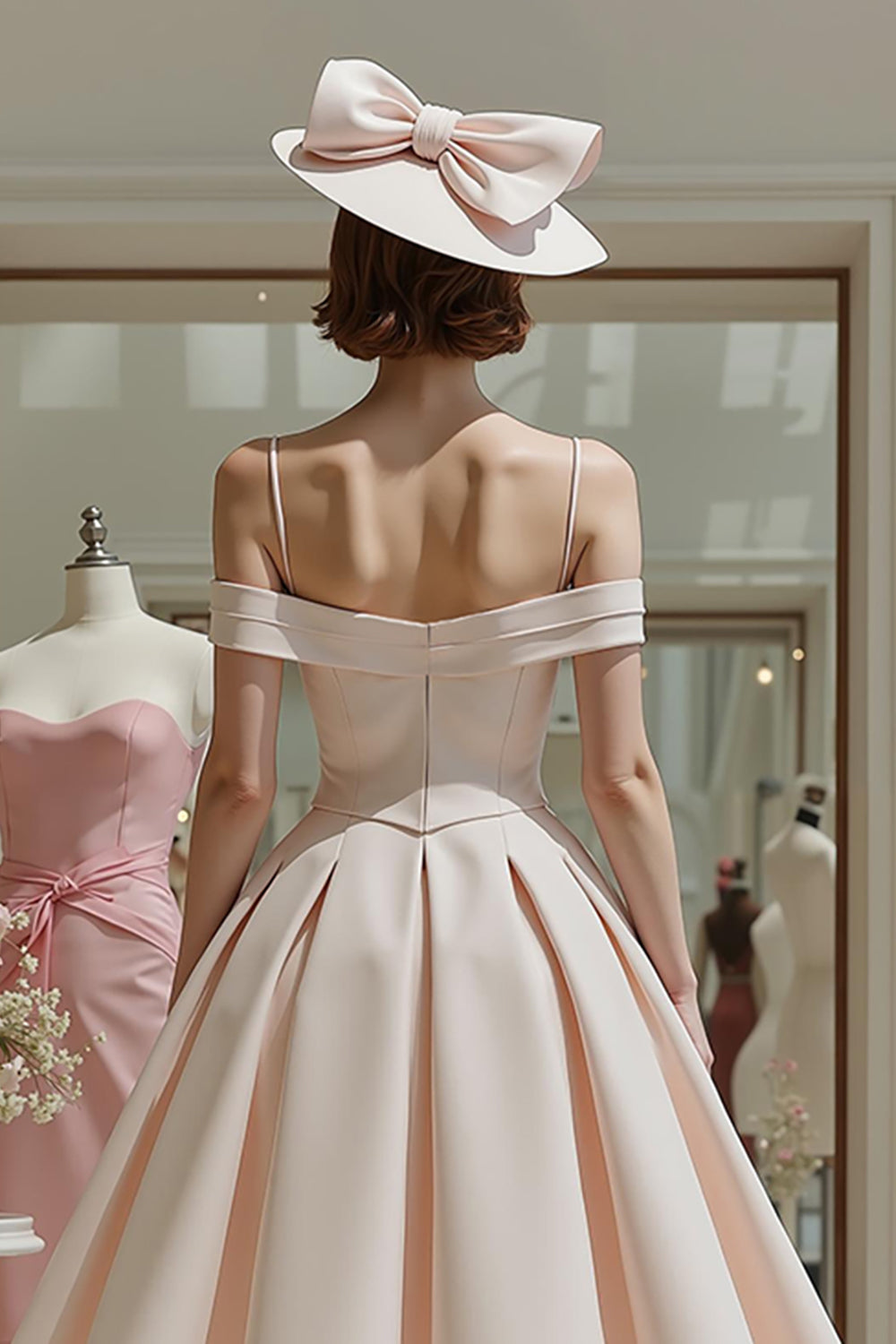 Candy Pink Cold Shoulder A Line Midi Mother of the Bride Dress