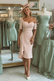 Blush Pink Bodycon One Shoulder Midi Mother of the Bride Dress with Sleeves