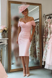 Blush Pink Floral Bodycon Off the Shoulder Midi Mother of the Bride Dress