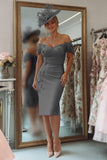 Blush Pink Floral Bodycon Off the Shoulder Midi Mother of the Bride Dress