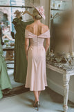 Blush Pink Off the Shoulder Bodycon Midi Mother of the Bride Dress