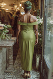 Dusty Sage Sheath Off the Shoulder Long Mother of the Bride Dress